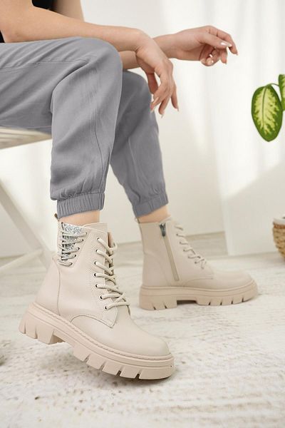 Nesil Shoes Γυναικείες μπότες Fncy 206 μπεζ με φερμουάρ