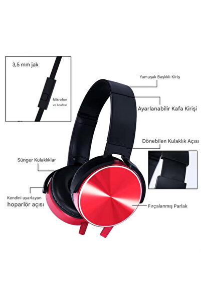 Maybax Extra BASS Kablolu PC Telefon Tablet Android Uyumlu Mikrofonlu Kulaküstü Tam Boy Kulaklık
