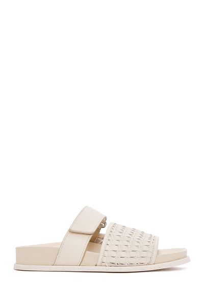Derimod Cream Colored Women's Knitted Leather Slippers - 24sfd 120429