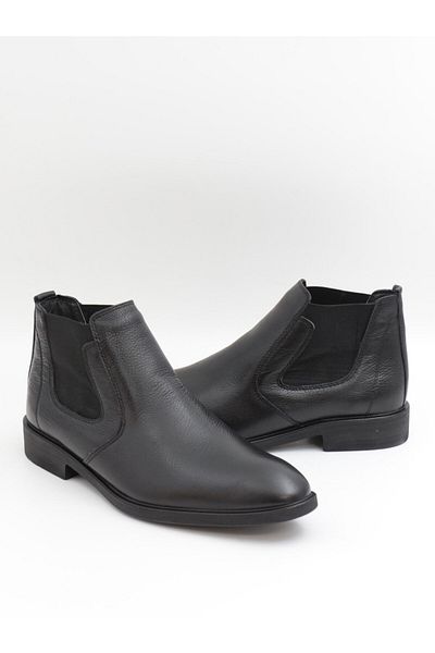 Nesil Shoes Thrtrk 908 Μαύρες ανδρικές μπότες από γνήσιο δέρμα από καουτσούκ