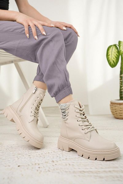 Nesil Shoes Γυναικείες μπότες Fncy 206 μπεζ με φερμουάρ