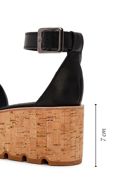 Derimod Women's Black Ankle Buckle Thick Soled Genuine Leather Sandals 24Sfd181518