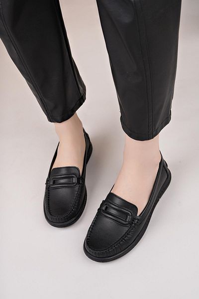 Nesil Shoes Дамски ежедневни обувки Eliz 24105 от естествена мека кожа Rok, черни