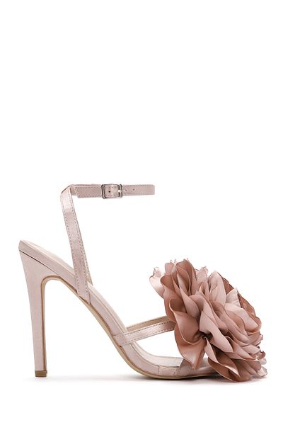 Derimod Women's Beige Ankle Strap Accessory Detailed Thin Heeled Shoes Sandals 24Sfe45256F
