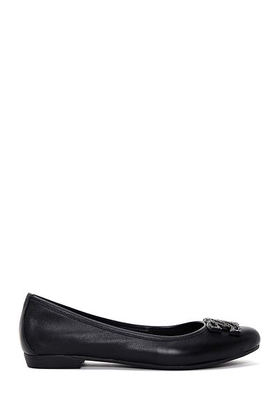 Derimod Women's Black Stone Genuine Leather Summer Ballerina Shoes 24Sfd270818