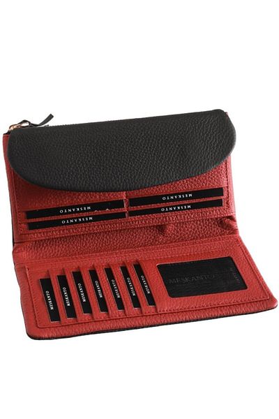 Meskanto Red-Black Genuine Leather Women's Wallet, Long Genuine Leather Wallet with Phone Compartment - Magnet Wallet