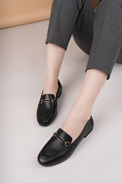 Nesil Shoes Дамски ежедневни обувки Eliz 24205 от естествена мека кожа, черни