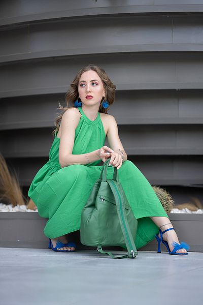 CüzCan Viente Green Genuine Leather Women's Hand Shoulder and Backpack
