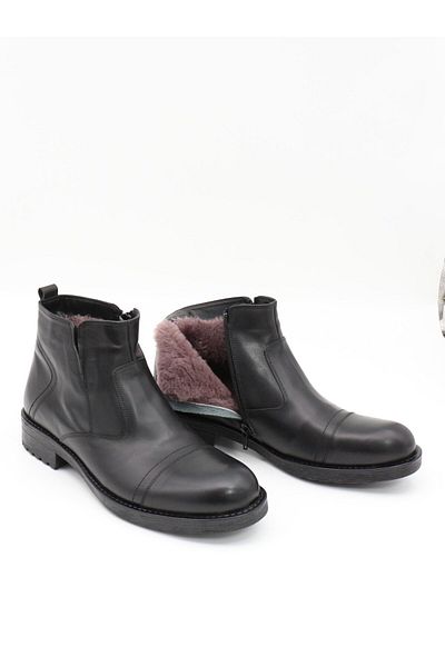 Fosco 4569 Black Genuine Leather Rubber Sole Fur Men's Boots