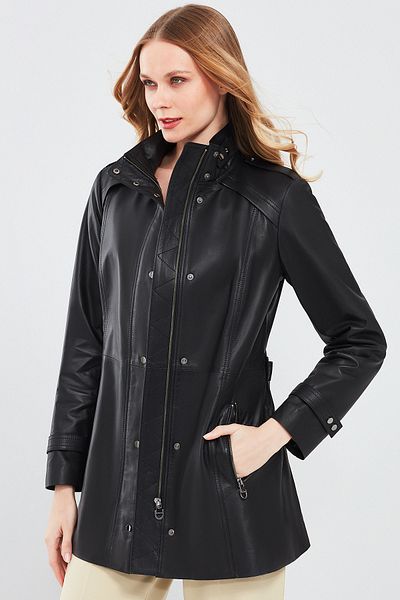 Derimod Whitney Women's Black Leather Jacket - Regular Fit 23wgd5142u4