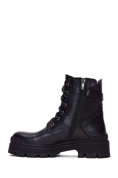 Derimod Black Leather Women's Boots - Lace up and Zipper 24WFD 182018