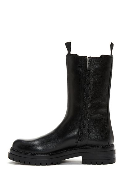 Derimod Black Leather Zippered Women's Casual Boots - 24wfd 181318