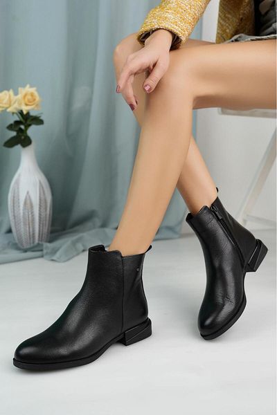 Castle Black 27492-1 Μαύρες γυναικείες μπότες από γνήσιο δέρμα με φερμουάρ