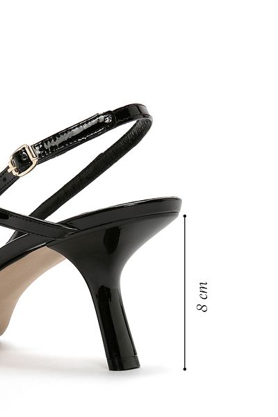 Derimod Women's Black Open Back Thin Heeled Patent Leather Genuine Leather Heeled Shoes Stiletto 24Sfd121016