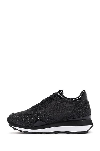 ALBERTO GUARDIANI Women's Black Wen Thick Sole Lace-Up Lurex Leather Sneaker G03G 100022