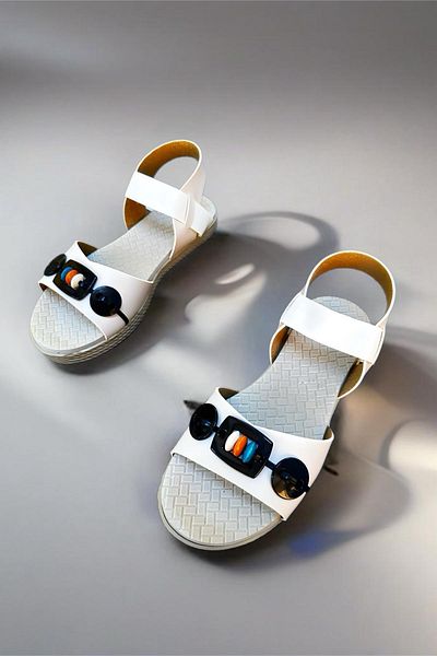 Oksit Straw Look Diya Sole Button Detailed Women's Sandals