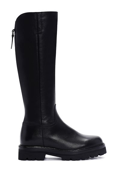 Derimod Women's Black Zippered Leather Boots 24Wfd2807Ft