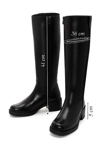 Derimod Women's Black Zippered Short Thick Heeled Leather Boots 24Wfd 280818