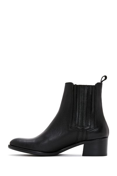 Derimod Women's Black Thick Heeled Leather Chelsea Boots 24Wfd 150418
