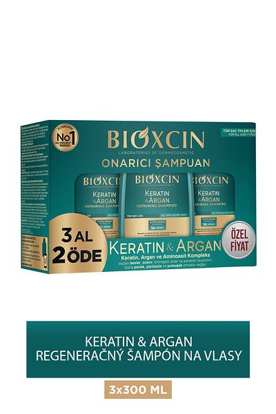 Bioxcin Ošetrujúci šampón s keratínom a arganom 300 ml Kúpte 3 a získajte 2 – pre poškodené a citlivé vlasy