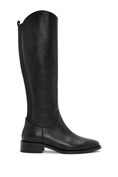 Derimod Women's Black Zippered Leather Boots 24Wfd 152918