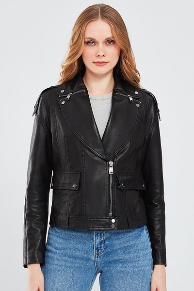 Derimod Reina Black Biker Leather Jacket - 24sgd5186ve