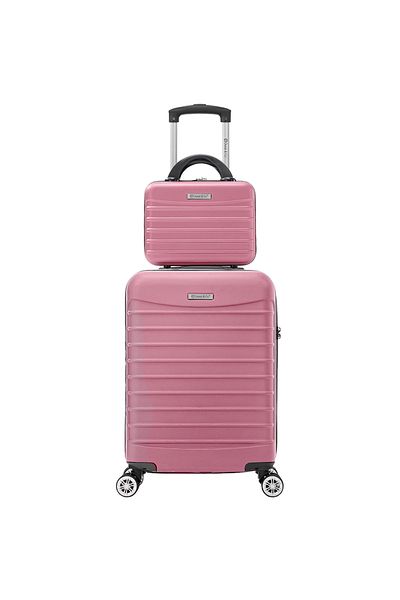 Quasar & Co. Set Troler Cabina Cu Geanta Cosmetice,55x36x20cm,valiza Bagaj De Mana,cifru,abs,roz Pudrat