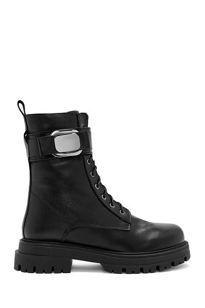 Derimod Black Leather Women's Boots - Lace up and Zipper 24Wfd 185618