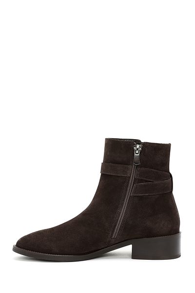 Derimod Women's Brown Zippered Suede Leather Boots 24Wfd 151710