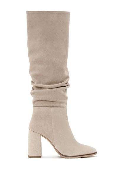 Derimod Women's Gray Zippered Thick Heeled Suede Leather Boots 24Wfd 281110