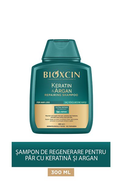 Bioxcin Șampon de îngrijire reparator cu cheratina și argan 300 ml - păr deteriorat și sensibil