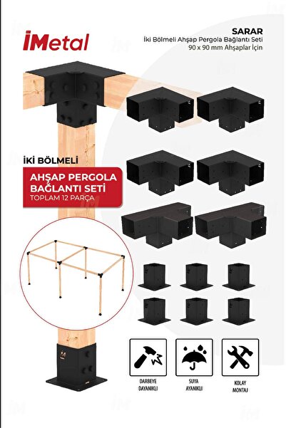 imetal Ahşap Pergola Braket Seti Iki Bölümlü 90 X 90 Mm Ahşaplar Için