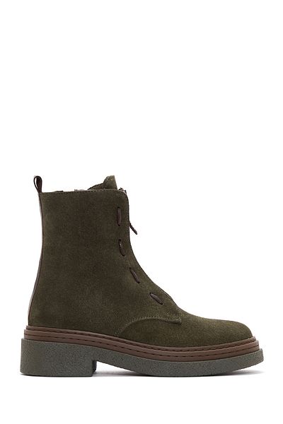 Derimod Women's Green Zippered Suede Leather Boots 24Wfd 130810