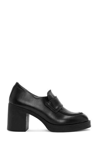Derimod Black Leather Masculine Thick Heeled Women's Shoes - 24Wfd 511218