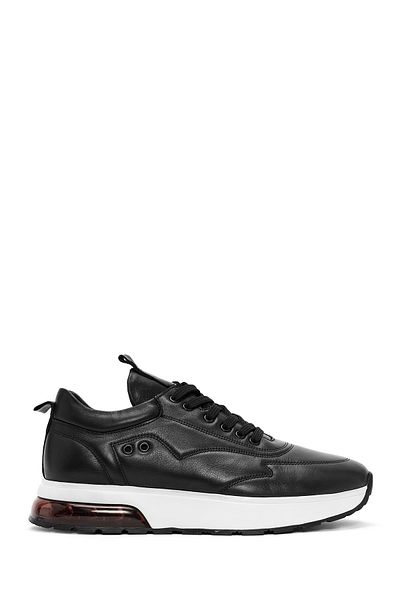 Derimod Men's Black Lace-Up Thick Sole Leather Sneakers 24Wfd 642318