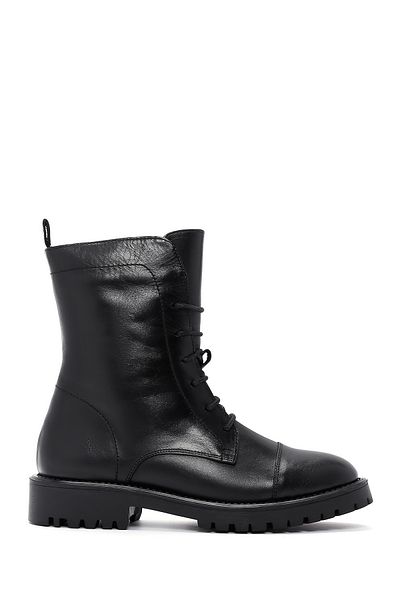Derimod Black Leather Women's Boots - Lace up and Zipper 24WFD 150718