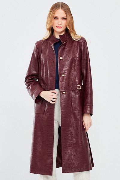 Derimod Colette Women's Burgundy Crocodile Patterned Leather Top Coat 24Sgd5182Y8
