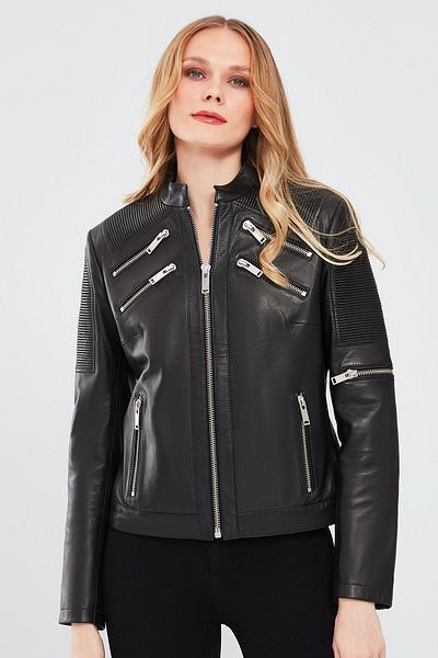 Derimod Milano Black Short Women's Leather Jacket - 24sgd5184u6