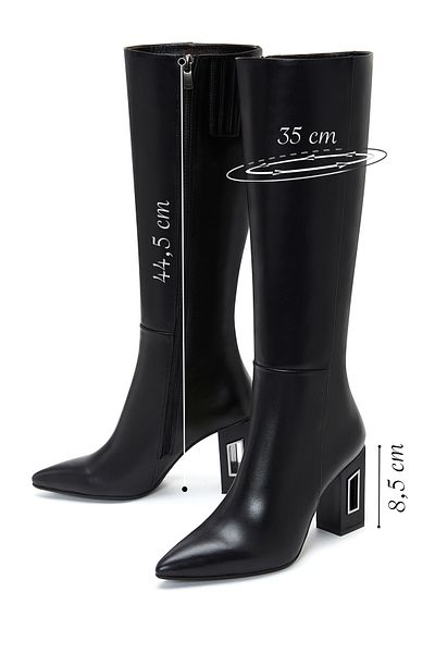 Derimod Black Leather Zippered Women's Heeled Boots - 24Wfd 132218