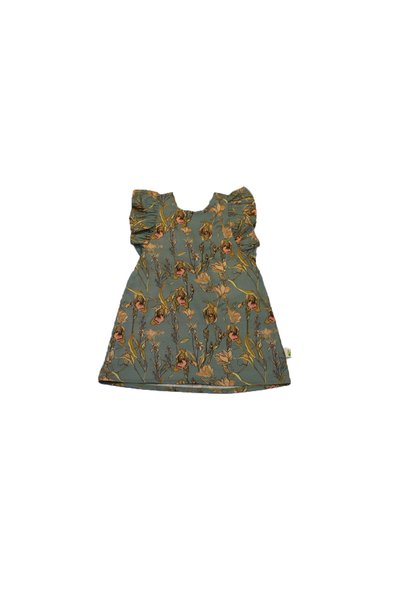 Milk & Muffin Dress for Girls Holiday Wear Woven Nefti Green Ground Flower Printed