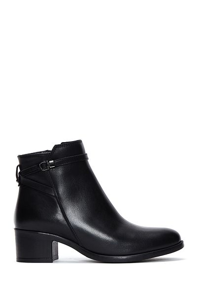 Derimod Black Leather Short Heeled Boots - Zippered, Women'S, 24Wfd 280218