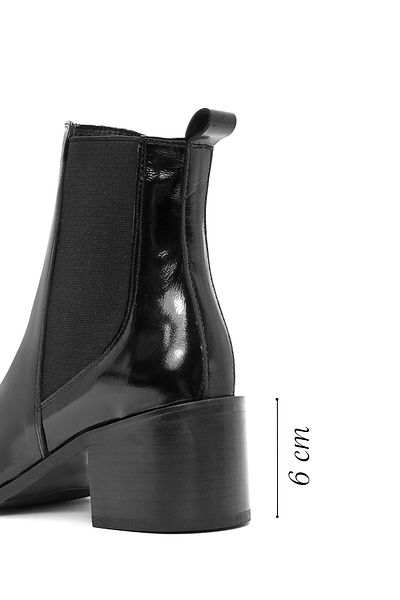 Derimod Women's Black Thick Heeled Patent Leather Chelsea Boots 24Wfd 152216