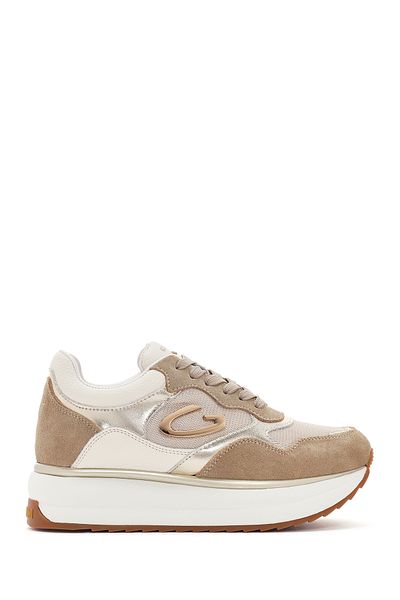 ALBERTO GUARDIANI Beige Louise Leather Sneaker - Thick Sole and Laces G03g 100026