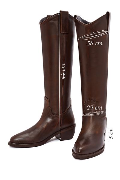 Derimod Women's Brown Thick Heeled Leather Cowboy Boots 24Wfd 187018