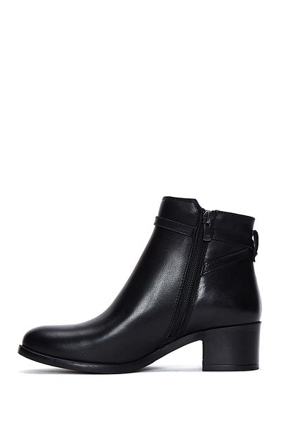 Derimod Black Leather Short Heeled Boots - Zippered, Women'S, 24Wfd 280218