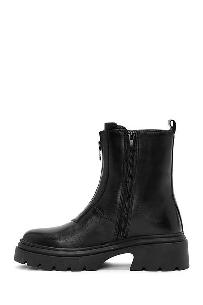 Derimod Black Leather Women's Boots - Double Zipper, Model 24wfd 420818