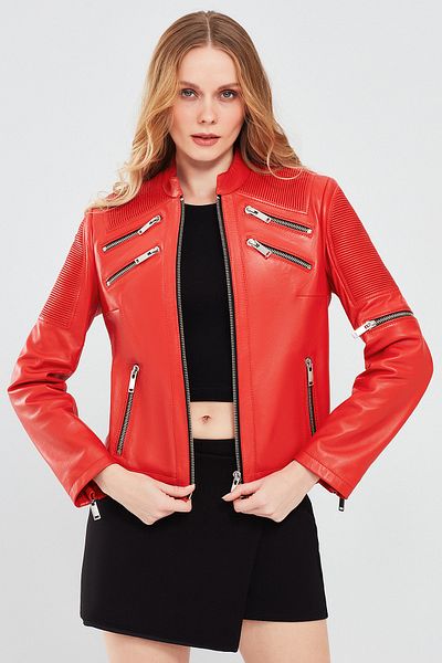 Derimod Milano Red Short Women's Leather Jacket - 24sgd5184u6