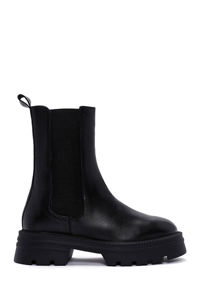 Derimod Black Leather Women's Chelsea Boots - 24WFD 550118
