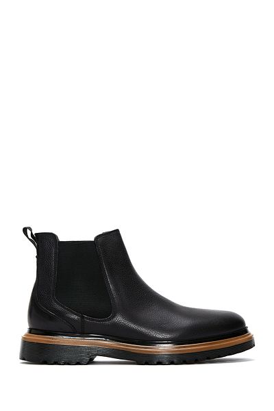 Derimod Men's Black Leather Casual Chelsea Boots 24Wfd6103Ft