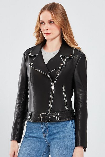 Derimod Black Biker Leather Jacket - Women, Angel 24sgd5188ve